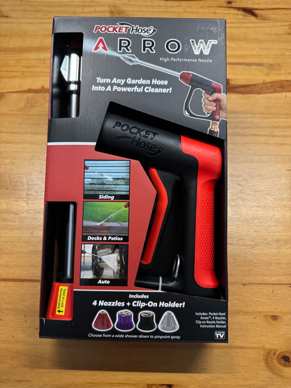 Pocket Hose Arrow High Performance Garden Hose Nozzle 4 Spray Tips w/ Box